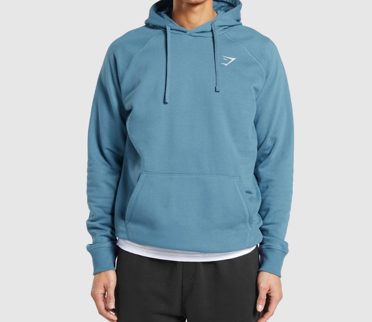 Suéter capucha gym shark azul claro talla M L y XL