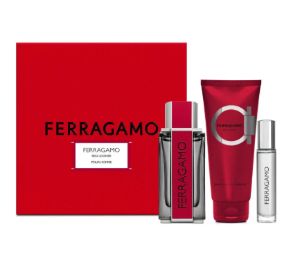 SET FERRAGAMO RED LEATHER 3 PZAS