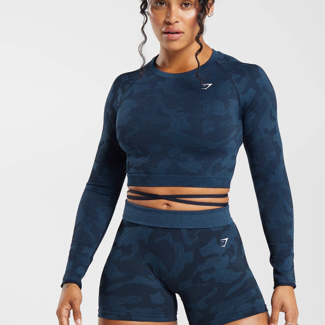 AZUL ADAPT CAMO SEAMLESS LONG SLEEVE CROP TOP TALLA XS GYMSHARK